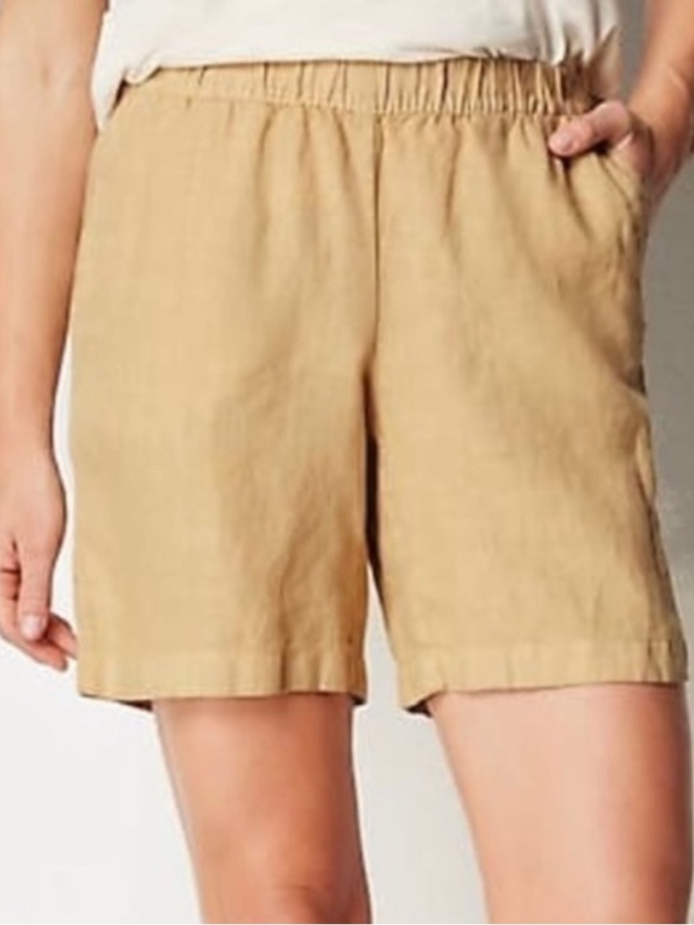 J. Jill 100% Linen Pull On Elastic Waist Shorts in Parchment Yellow NWT